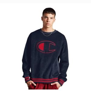 Champion Corduroy Reverse Weave Crewneck navy blue red size small